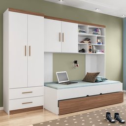 Quarto Infantil Modulado 4 Portas com Bicama Chiara Carvalho/branco - Phoenix - 1