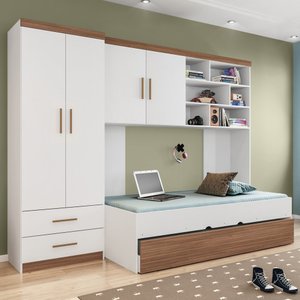 Quarto Infantil Modulado 4 Portas com Bicama Chiara Carvalho/branco - Phoenix