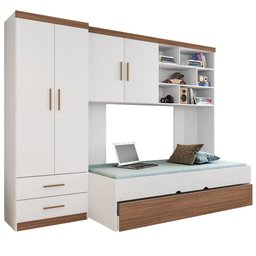 Quarto Infantil Modulado 4 Portas com Bicama Chiara Carvalho/branco - Phoenix - 2
