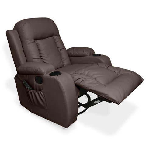 Poltrona do Papai Austin Decorativa Massagem Reclinável e Aquecimento Giratório Balanço 2 Porta Copo