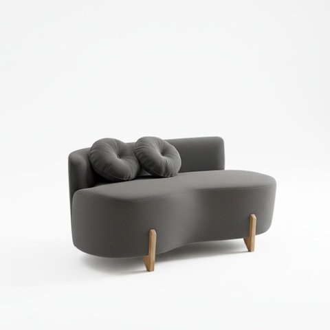 Sofá Decorativo Curvo Orgânico Living Veludo Cinza - Montanaris Decor