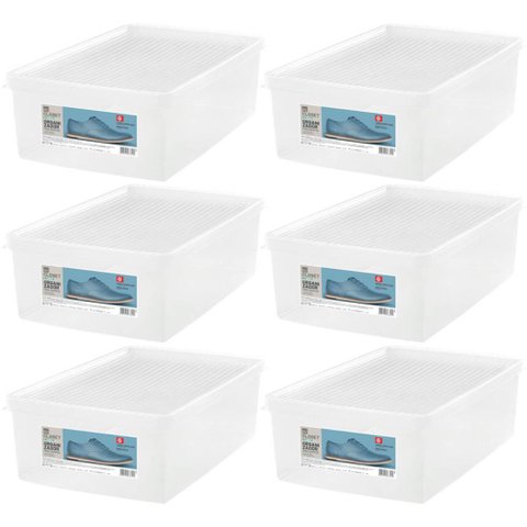 Kit 6 Caixas para Sapatos Tampas Ventiláveis Plástico Ordene Organizadores Empilháveis Calçados