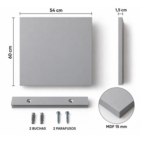 Painel Decorativo Modular Florêncio 60x54cm MDF 15mm Cinza para TV e Cabeceira