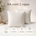 Ver imagem 2 de Kit 2 Capa Almofada Linho Macio Luxo 45x45 Decorativa com Ziper Offwhite