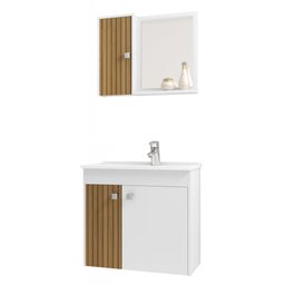 Gabinete com Cuba e Espelheira Munique Branco com Ripado - 1