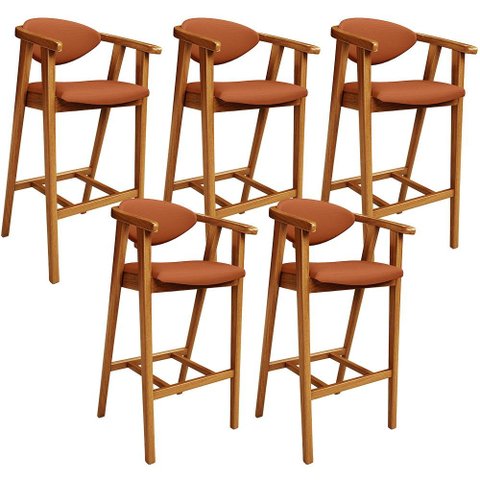 Kit 06 Banquetas Alta Cozinha Bancada Bar Sala de Jantar Fixa Cecília L02 Tecido Terracota - Lyam