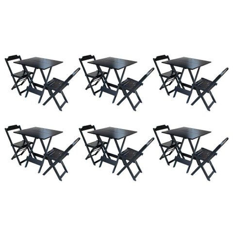 Kit 6 Conjuntos De Mesa Dobravel Com 2 Cadeiras De Madeira 70X70 - Preto - Preto