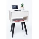 Ver imagem 1 de Mesa De Cabeceira Retro 40cm OFF WHITE Pé Palito MARROM ESCURO ENVIO MONTADA