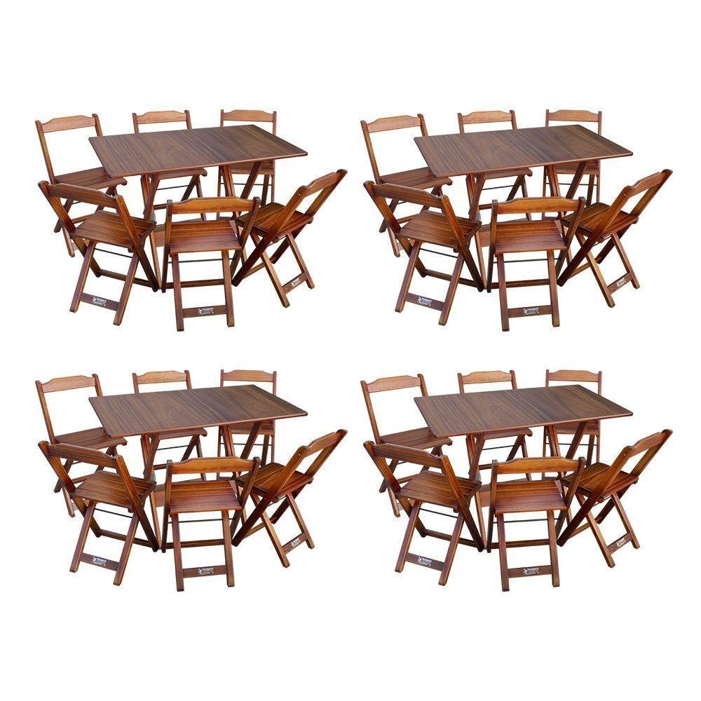 Kit 4 Conjuntos De Mesa Dobráveis De Madeira 70x110cm Com 6 Cadeiras Imbuia Cor: Imbuia - 1