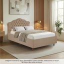 Ver imagem 2 de Kit Cama Box Casal + Cabeceira Estofada em Madeira Maciça Curva Provençal com Capitonê Bege/Veludo
