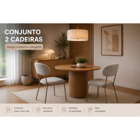 Cadeira de Jantar Design Moderno Tecido Bouclé Off White 2un