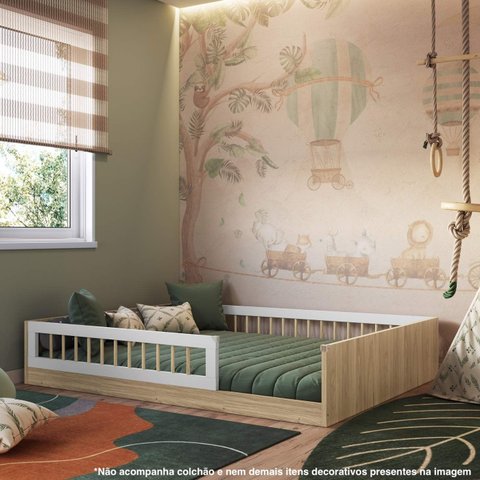 Cama de Chão Casal sem Colchão Aveiro Oak/branco Linha Affetto Aft009 Completa Móveis