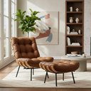 Ver imagem 1 de Jogo de Poltrona e Puff Costela Base Fixa Sintético Caramelo-somar Móveis