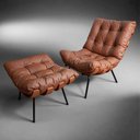 Ver imagem 4 de Jogo de Poltrona e Puff Costela Base Fixa Sintético Caramelo-somar Móveis