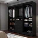 Ver imagem 2 de Guarda-Roupa Italo Casal 2 Portas de Correr c/ Espelho - Preto Fosco