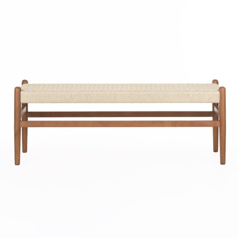 Banco de Madeira Maciça com Assento em Cordas Koa 120cm x 46 cm Caramelo