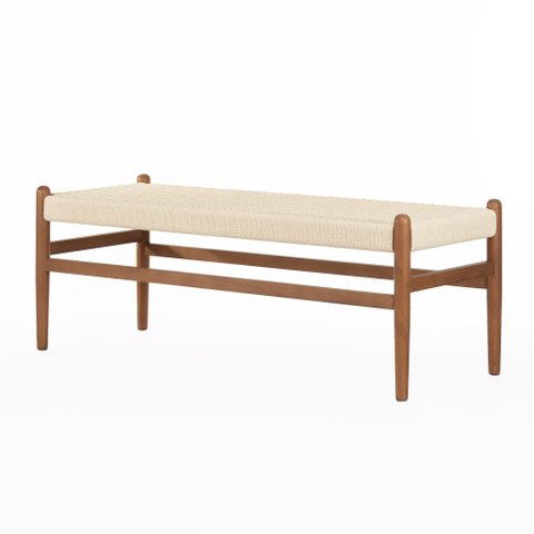 Banco de Madeira Maciça com Assento em Cordas Koa 120cm x 46 cm Caramelo