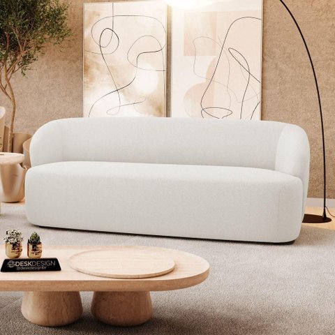 Sofá Orgânico Living Leez 205cm 03 Lugares Bouclê Off White - Desk Design Cor Off White