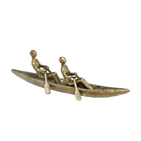 Escultura Decorativa Canoagem em Resina Bronze 31cm 16684-pl