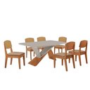 Ver imagem 1 de Mesa de Jantar Yasmin 180cm Tampo Mdf Vidro Canto Copo com 6 Cadeiras Copper Premium