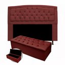 Ver imagem 1 de Kit Cabeceira Geovana + Calçadeira Baú Mirage Queen Size 160cm Suede - Ecotec Decor:Vinho
