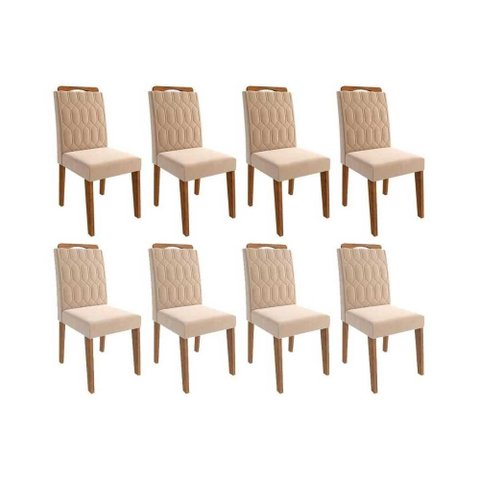 Cadeira Sala de Jantar Paola Wood Kit 8 Un Carvalho/suede Nude Bege - Cimol