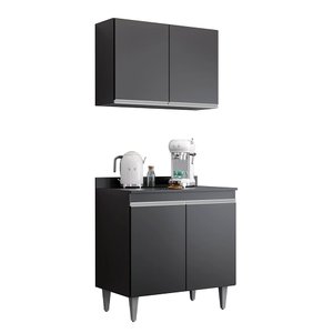 Kit Cozinha Balcão e Armário 80cm C/ Tampo Preto - Belliv Decor