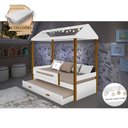 Ver imagem 1 de Beliche Montessoriana Infantil Sara Solteiro C/ Led e Colchões - Branco/amêndoa