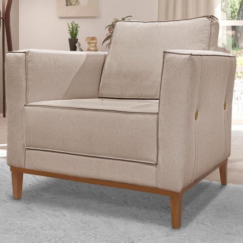 Poltrona Decorativa Balli 1 Lugar Pes Madeira Linho Areia Ezz Areia
