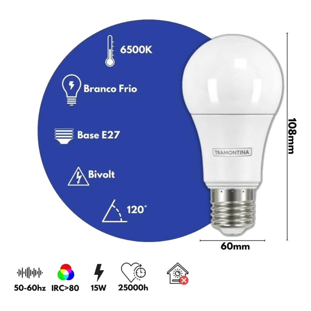 Lâmpada Bulbo Led Tramontina Branca Fria 6500K - 15W - 2