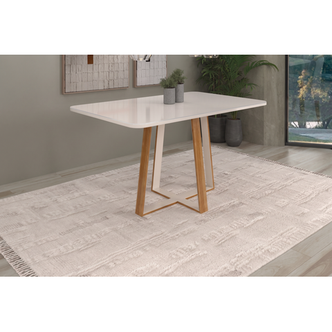 Mesa Dalas 120cm com Vidro para Sala de Jantar Cinamomo/Off White