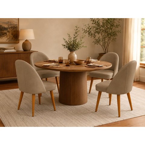 Kit 4 Cadeiras Lua Estofada Moderna Sala de Jantar Suede Cappuccino