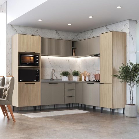 Cozinha Completa Lavinia 8 Peças 15 Portas 3 Gavetas MDP Imperial e Fumê J Carvalho Móveis