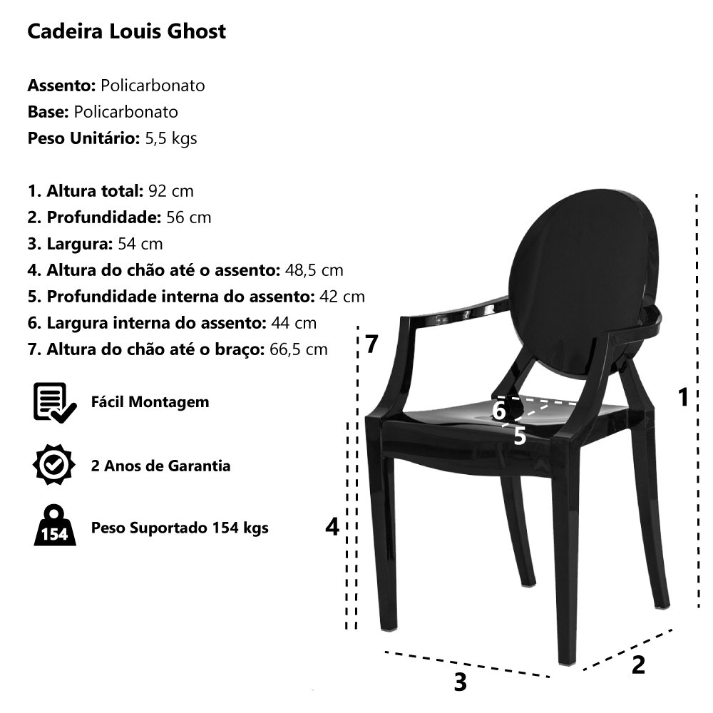 Cadeira Acrílica Louis Ghost com Braços - Sophia - Incolor - 5