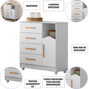 Ver imagem 4 de Cômoda Infantil Mdf Branca Moderna 1 Porta 4 Gavetas Top:branco