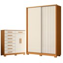 Ver imagem 1 de Guarda Roupa Solteiro Frizatto e Cômoda Verona Cinamomo Off White - Móveis Albatroz