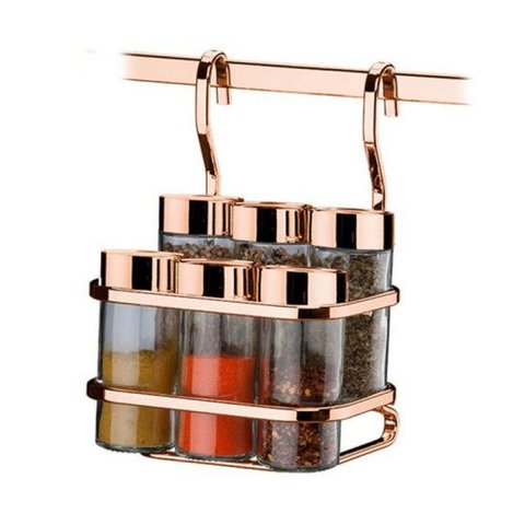 Suporte Porta Condimentos e Temperos 6 Galhetas Cobre para Barra - 2808rg - Future