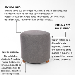 Puff Decorativo Moderno Redondo Linho Turim - 4