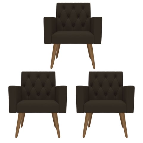Kit 3 Poltronas Capitonê Sala Recepção Poltronas Decorativas Marrom