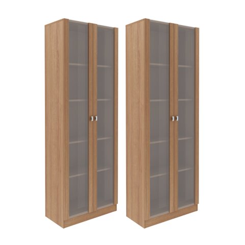 Conjunto de Armários 2 Portas de Vidro Amêndoa Tecnomobili