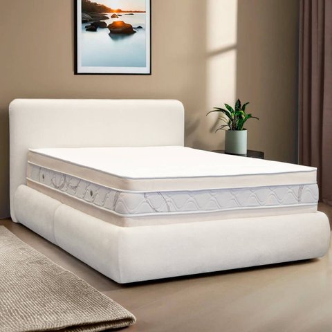 Kit Cama Box Queen Size + Cabeceira Orgânica Moscou 160cm Bouclê - Sofa Store:bouclê Bege Marfim