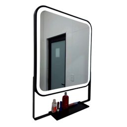 Espelho Led 3 Cores Frio Neutro Quente Retangular 60 X 80 Cm Moldura Prateleira Metalon Preto - 6