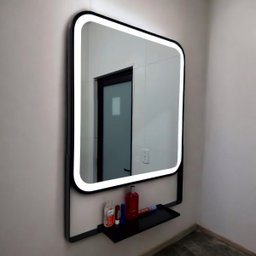 Espelho Led 3 Cores Frio Neutro Quente Retangular 60 X 80 Cm Moldura Prateleira Metalon Preto - 1