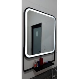 Espelho Led 3 Cores Frio Neutro Quente Retangular 60 X 80 Cm Moldura Prateleira Metalon Preto - 4