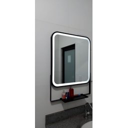 Espelho Led 3 Cores Frio Neutro Quente Retangular 60 X 80 Cm Moldura Prateleira Metalon Preto - 2