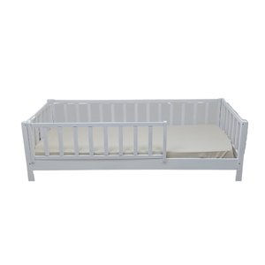 Cama Solteirão Base Montessoriana Madeira Maciça Pinus - Branco - Grade Vertical Completa