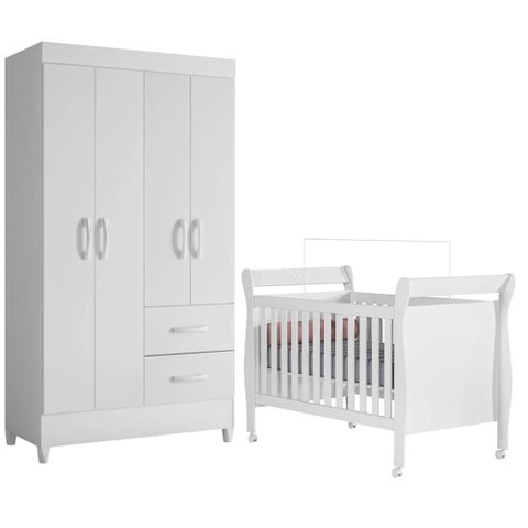Berço Americano Slim com Guarda Roupa Mobi Branco Flex - Móveis Albatroz