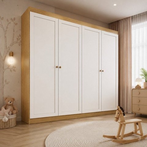 Guarda-Roupa Infantil Americano 4 Portas Provençal em MDF e 2 Gavetas Alecrim Yescasa Branco/Savana