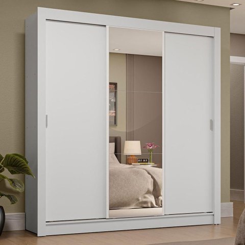 Guarda-roupa Casal 3 Portas de Correr com Espelho 4 Gavetas Branco Sublime Plus Madesa Branco