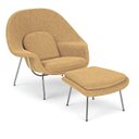 Ver imagem 1 de Poltrona Womb Chair com Puff em Bouclê Âmbar - Base Inox